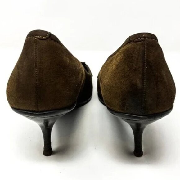 Coach Brown Sarrah Italian Suede Gold Buckle Pointed Toe Pumps - Size 8.5 - Picture 4 of 6
